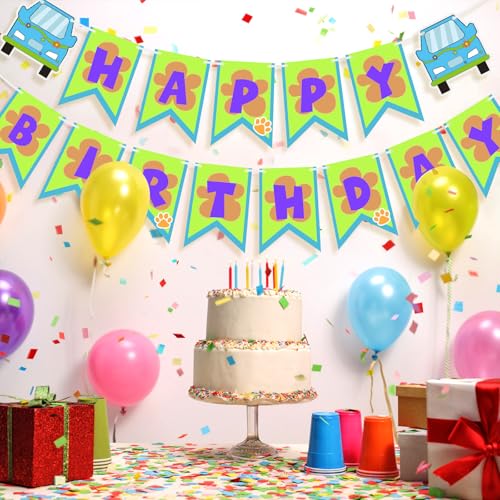 Cartoon Dog Birthday Party Banner, Retro Hippie Car Bunting Decoration