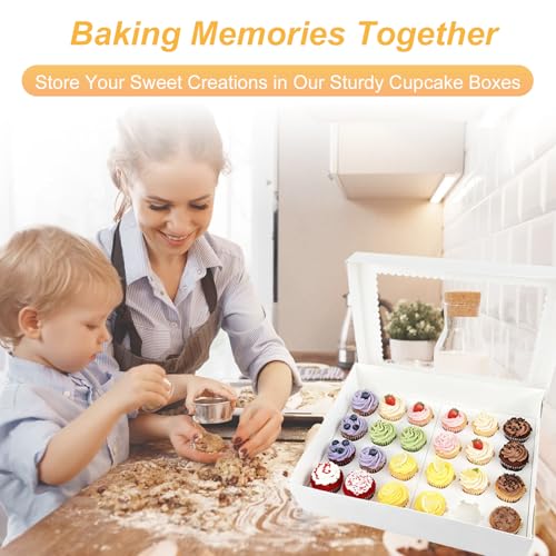 2 Pack White Mini Cupcake Boxes - 24 Count Holder with Window & Inserts
