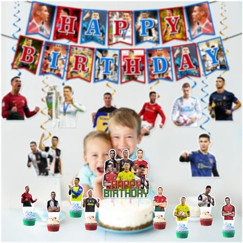 Soccer Cake Decorations - 25pcs Set with Cupcake Toppers & Cake Topper