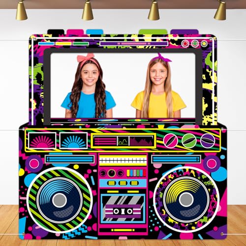 Neon Radio Boombox Photo Booth Prop - 80s & 90s Party Decoration