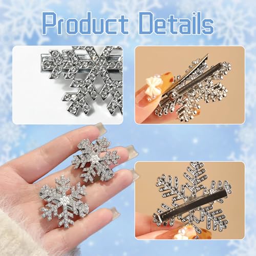 Snowflake Hair Clips 12 Pcs Rhinestone Pearl Christmas Mini Barrettes