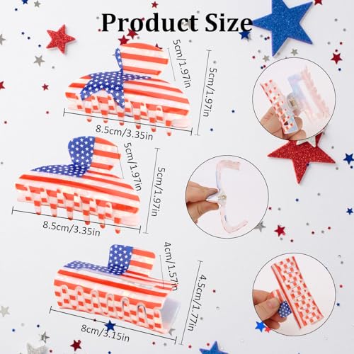 CURASA Patriotic American Flag Hair Claw Clips 3-Pack Set
