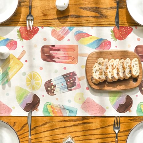 Summer Ice Cream Table Runner - 72 Inch Polyester Dining Decor