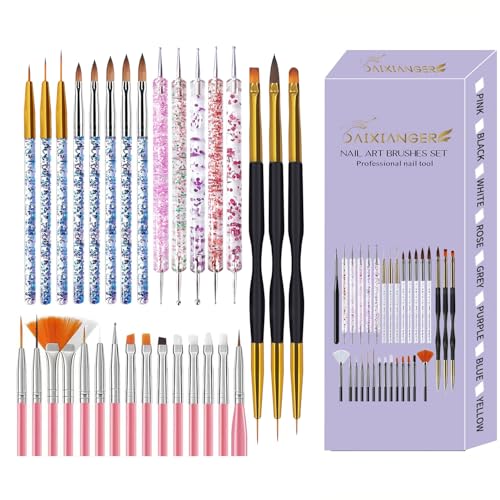 31-Piece Professional Nail Art Brush Set and Liner Tools - Pink