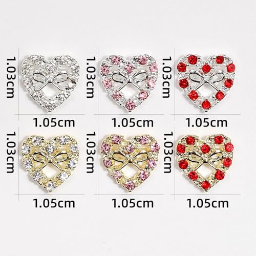 CnSybaris 42Pcs 3D Heart Nail Charms Alloy Crystal Rhinestones for DIY Manicure