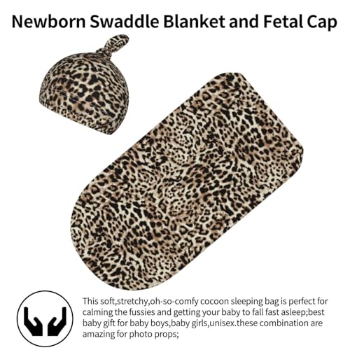 Leopard Print Cheetah Newborn Swaddle Blanket & Hat Set