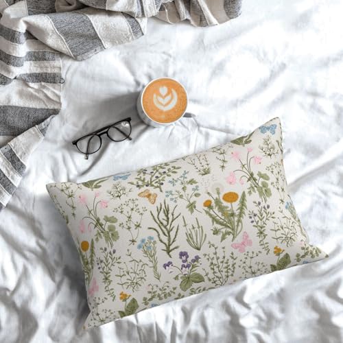 Spring Floral Lumbar Pillow Covers 12x20 (Pack of 2) - Sage Green