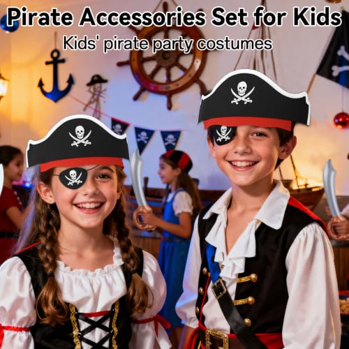 ZeeDix 9-Piece Pirate Set for Kids: 3 Hats, 3 Patches, 3 Swords