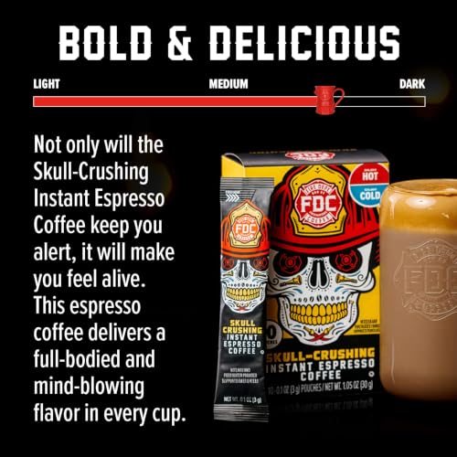 Fire Department Coffee Skull Crushing Espresso Instant Coffee Packets - 30 Single Serve - Veteran Owned