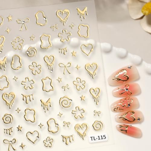 SIMAYKUWA Gold Silver Nail Art Stickers - 2-Sheet Metallic Heart Bow Decals