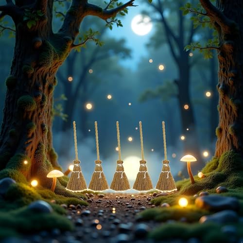 Miniature Witch Broomstick Set - 5 Cinnamon-Scented Props