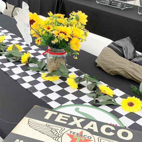 Black and White Checkered Table Runner Set - 6 Pcs 14x108 Inch for Racing Theme Parties
