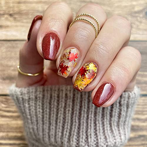 SONGJIE Fall Maple Leaf Nail Sequins 6-Color Holographic Glitter Art
