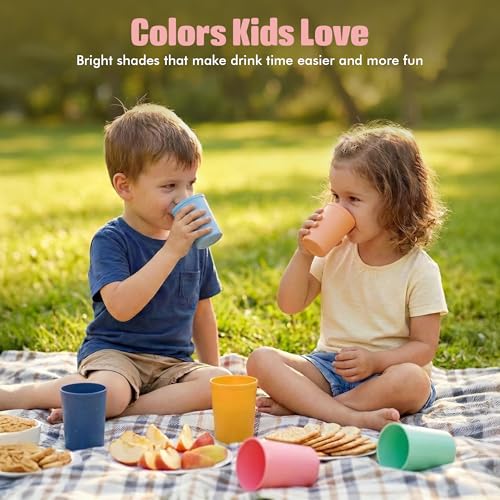 Bright 6 Pack Kids Reusable 8oz Plastic Cups - Unbreakable, Toddler Friendly