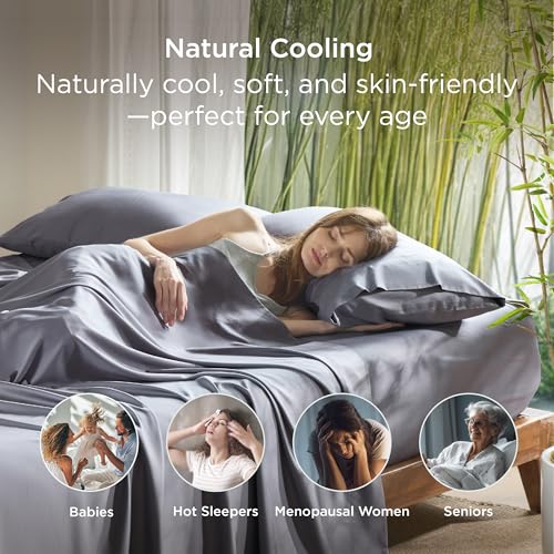 Bedsure King Size Bamboo Pillowcase Set of 2 - Cooling, Soft & Breathable, Dark Grey 20x36 Inches