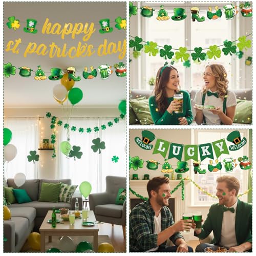 St Patricks Day Decorations Set - 4-Piece Lucky & Happy Banner