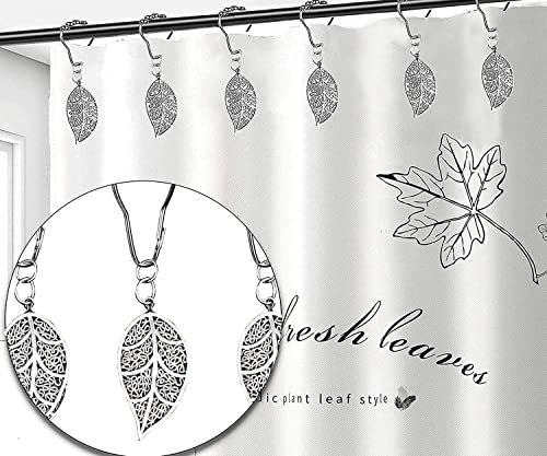 Silver Leaves Shower Curtain Hooks - 12 Pack Rust Proof Stainless Steel