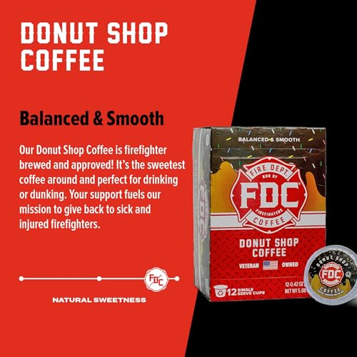 Fire Department Coffee Donut Shop Pods 12-Count Pack of 2 Medium Roast Sweet & Smooth USA Veteran-Owned