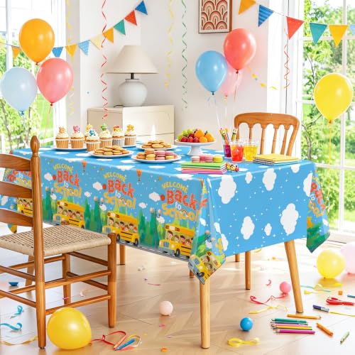 3-Pack Welcome Back to School Tablecloths - 108 x 54 Inch Plastic Covers