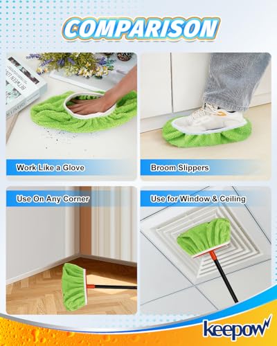 KEEPOW 2-Pack Coral Fleece Microfiber Broom Covers for Baseboards & Floors