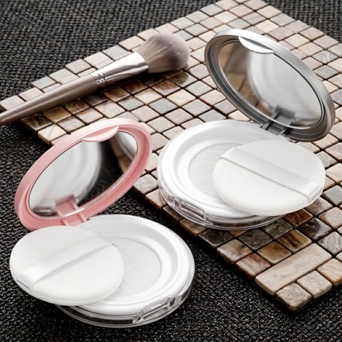 Aiyorse 2-Pack Refillable Loose Powder Container with Puff and Mirror