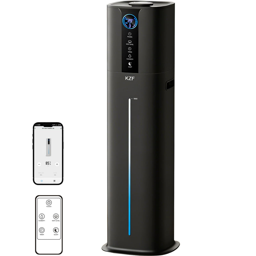 KZF 9L Smart Humidifiers for Bedroom Large Room, 2.3Gal Cool Mist Top Fill Diffuser App & Remote Control, 3 Mist Modes, Quiet Humidifier for Home Office Plant (9L Black App)