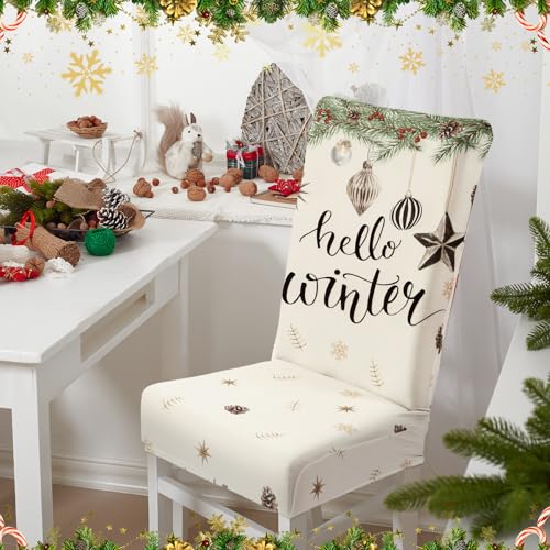 Ganeen Christmas Chair Cover Set - Pine Cone Style, Stretch Seat Slipcovers