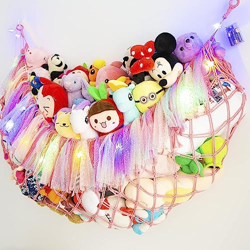 Amdermi Jumbo Boho Macrame Stuffed Animal Hammock with LED Lights - Pink