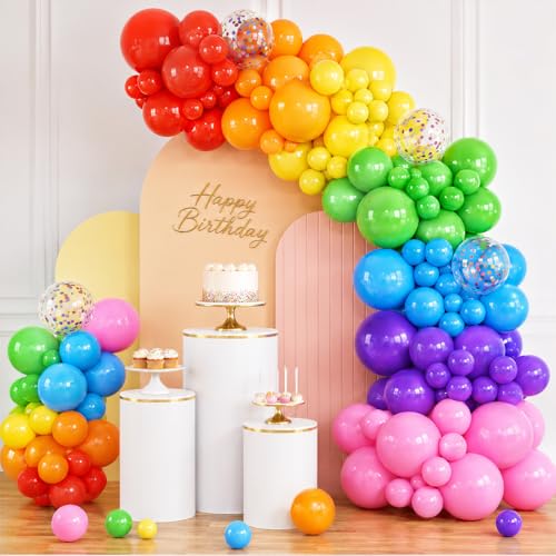 178-Piece Rainbow Balloon Arch Kit, Colorful Latex Garland for Parties