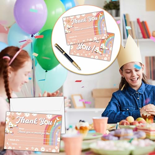 Rainbow Daisy Themed Thank You Cards - 25 Pack with Envelopes