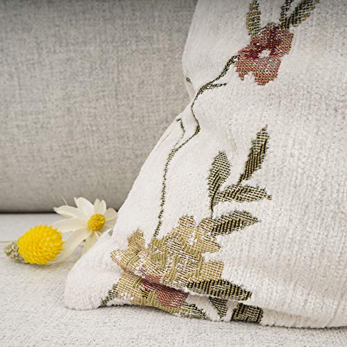 YOUR SMILE White Floral Embroidery Jacquard Throw Pillow Cover, 18x18 Inch