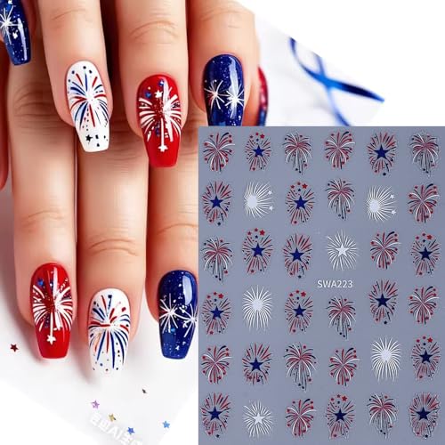 4th of July Fireworks Nail Stickers Independence Day Decals (8 Sheets)