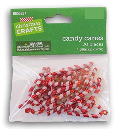 Mini Candy Cane Ornament Charms - 20 Plastic Holiday Decorations, 1.09 Inches