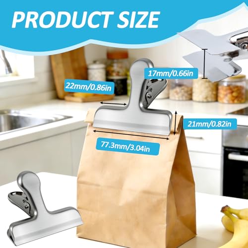 12cm Stainless Steel Bag Clips - 8 Pack Heavy Duty Silver Chip Clamps
