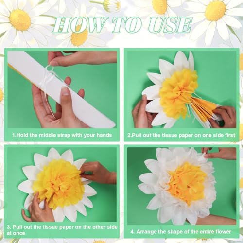 10-Pack Daisy Tissue Paper Pom Poms 8 & 12 Inch Hanging Floral Decor