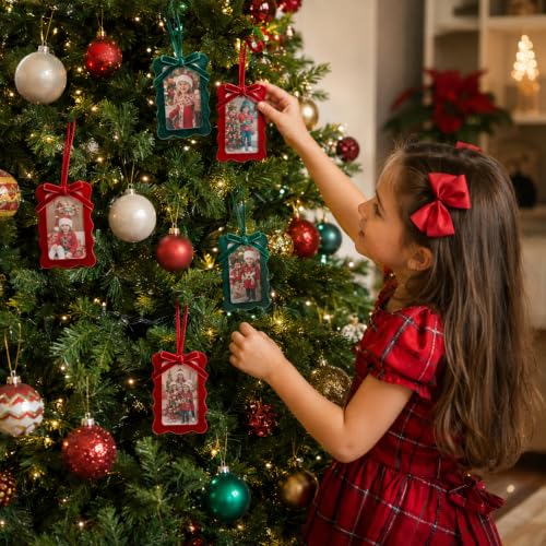 Christmas Velvet Photo Frame Ornaments Set - Red & Green Holiday Decor