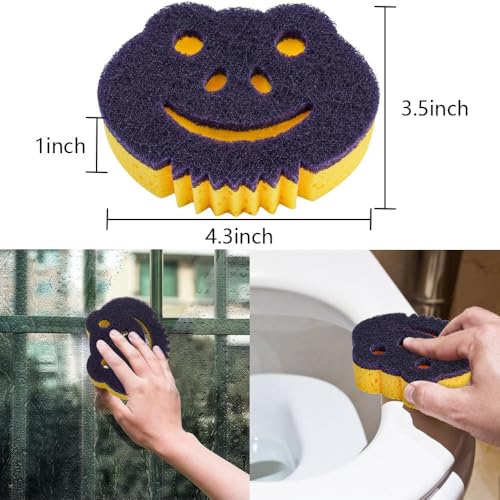 SmilePowo 12-Pack Dual-Sided Frog Cleaning Sponges - Pink Scouring Pads