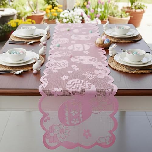 Elegant Pink Easter Lace Table Runner - 70.9x13.4 in