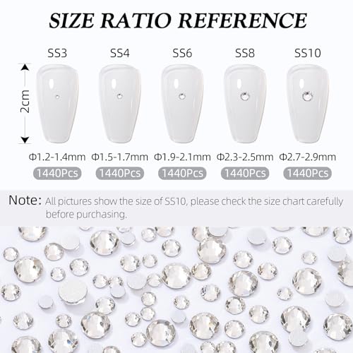 MEIBITE Crystal Clear SS3 Flatback Rhinestones 1440pcs Glass Nail Gems