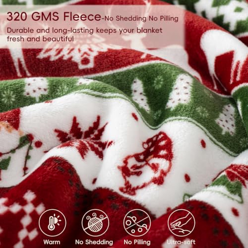 Christmas Cozy Fleece Blanket Queen Size Retro Holiday Pattern