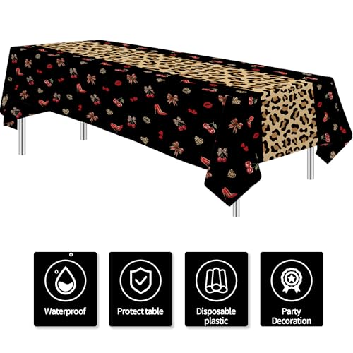 Cheetah Print Cherry Birthday Tablecloths - 3 Pack, 86x55in