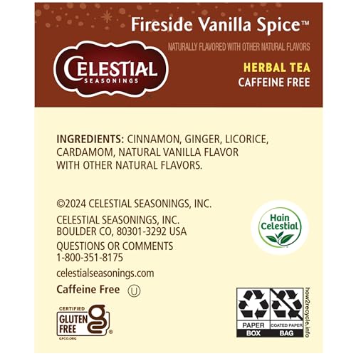 Celestial Seasonings Fireside Vanilla Spice Herbal Tea - 6 Pack, 20 Tea Bags Each, Caffeine-Free
