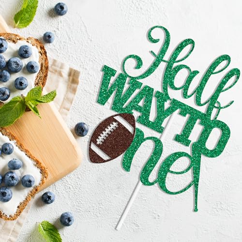 Green Glitter Soccer Cake Topper - Half Birthday Celebration
