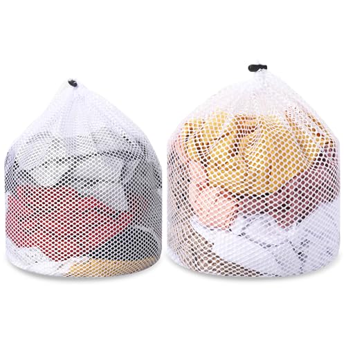 2-Pack Mesh Laundry Bags for Delicates - Machine Washable, 12x16 & 16x20 Inches
