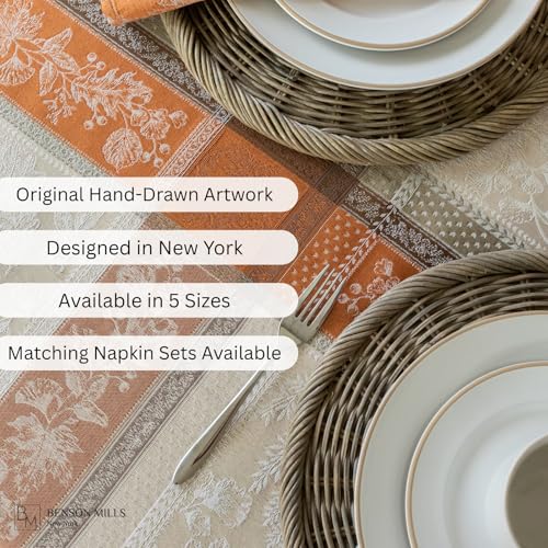 Benson Mills Heirloom Harvest Tablecloth - Terracotta 60x104 Inches, Rectangular, Autumn Foliage Design