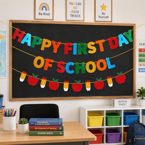 Happy First Day of School Banner, Classroom and Home Decor