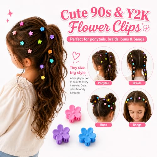 Noxlra 80PCS Mini Flower Hair Clips - 0.6 Inch Tiny Colorful Floral Claw Clips with Storage Box