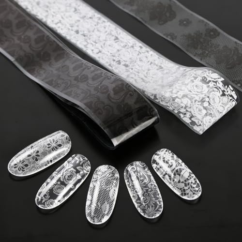 Fukaisu 10 Rolls Lace Nail Art Foil Transfer Stickers Flower Pattern