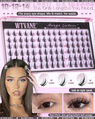 wtvane Manga Lash Clusters Wispy DIY Eyelash Extensions 10-14mm