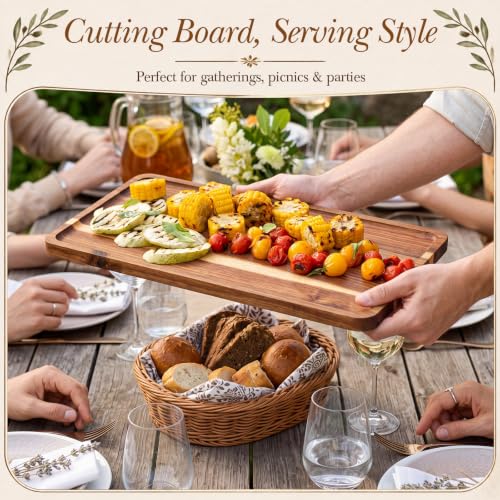 12-Piece Acacia Wood Serving Trays Set - 16 x 10 Inches - Rustic Dinner Plates
